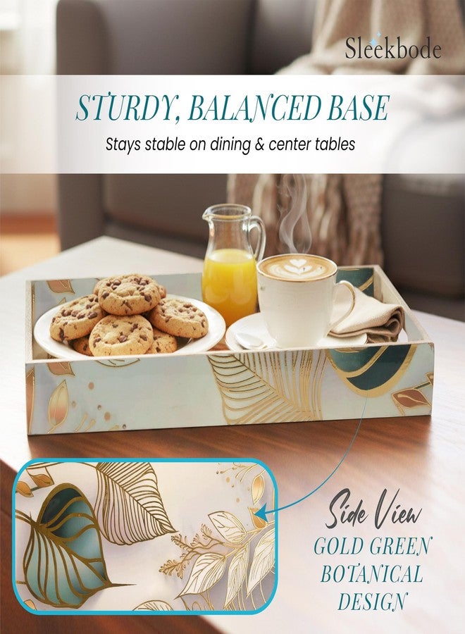 SLEEKBODE™ Wooden Serving Tray Set of 3 | Enamel Coated Waterproof Rectangular Trays with Gold Engraving | Tea, Snacks & Dining Table Decor | Home & Kitchen Decorative Center Table Trays - Image 4