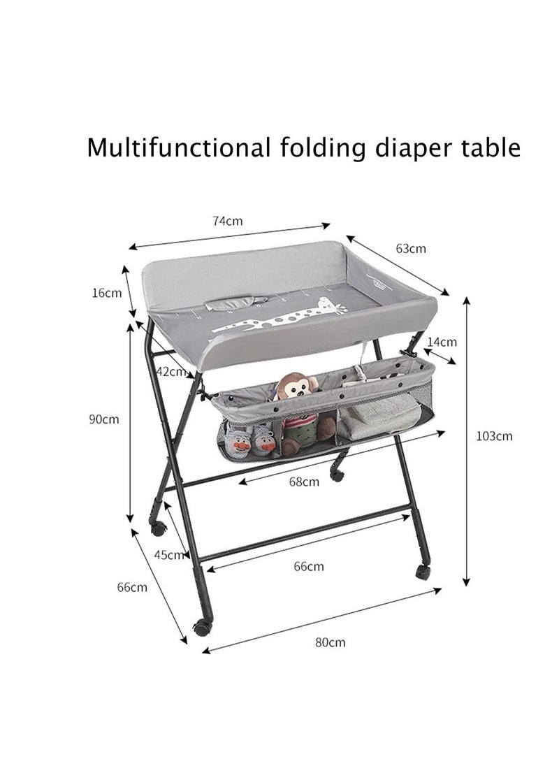 Portable Baby Changing Table with Wheels and Storage Rack and Bag、Multifunctional Newborn Dressing for Clothes Massage