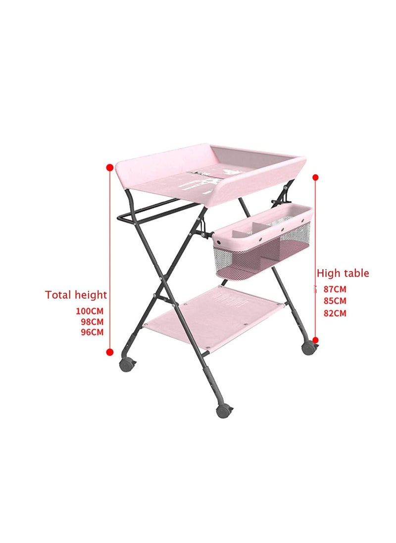 Portable Baby Changing Table with Wheels and Storage Rack and Bag、Multifunctional Newborn Dressing for Clothes Massage