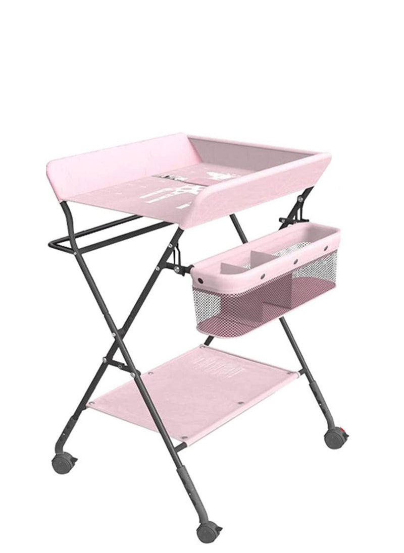 Portable Baby Changing Table with Wheels and Storage Rack and Bag、Multifunctional Newborn Dressing for Clothes Massage