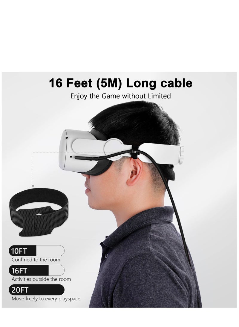 KASTWAVE متوافق مع كابل توصيل Oculus Quest 2 بطول 16 قدم، كابل سماعة رأس VR لـ Oculus Quest 2 / Quest 1، USB 3.2 نوع C إلى C سلك شحن لنقل البيانات عالي السرعة لأجهزة الكمبيوتر الشخصية وأجهزة شحن USB C - Image 5