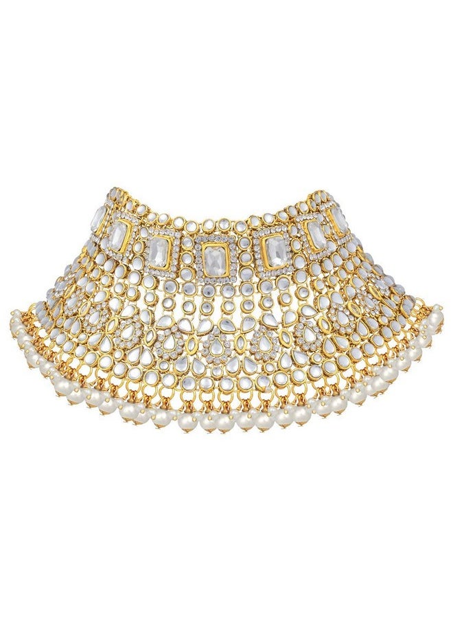 I Jewels I Jewels Gold Plated Traditional Handcrafted Faux Kundan Studded Bridal Jewellery Set with Earrings & Matha Patti for Women (IJ020W)  - Image 5