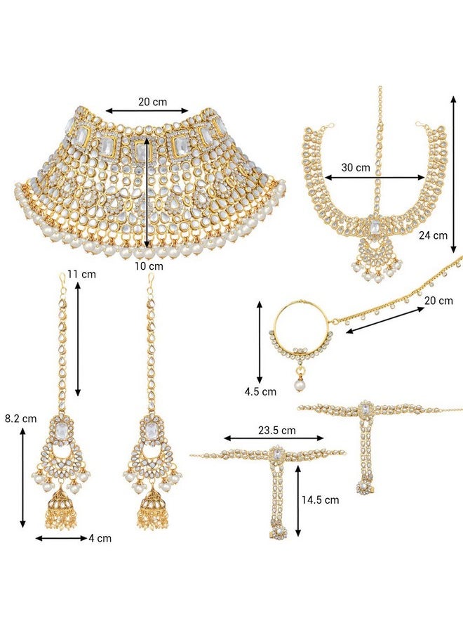 I Jewels I Jewels Gold Plated Traditional Handcrafted Faux Kundan Studded Bridal Jewellery Set with Earrings & Matha Patti for Women (IJ020W)  - Image 4