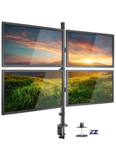 ELTRAZONE 4 Monitor Mount Stand – Quad Desk Mount for 4 Screens (Up to 32”), Height Adjustable Arms, Heavy Duty C-Clamp & Grommet Bases, Black  - Image 2