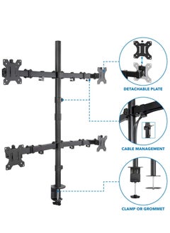 ELTRAZONE 4 Monitor Mount Stand – Quad Desk Mount for 4 Screens (Up to 32”), Height Adjustable Arms, Heavy Duty C-Clamp & Grommet Bases, Black  - Image 4