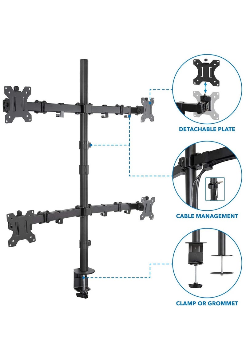 ELTRAZONE 4 Monitor Mount Stand – Quad Desk Mount for 4 Screens (Up to 32”), Height Adjustable Arms, Heavy Duty C-Clamp & Grommet Bases, Black  - Image 4