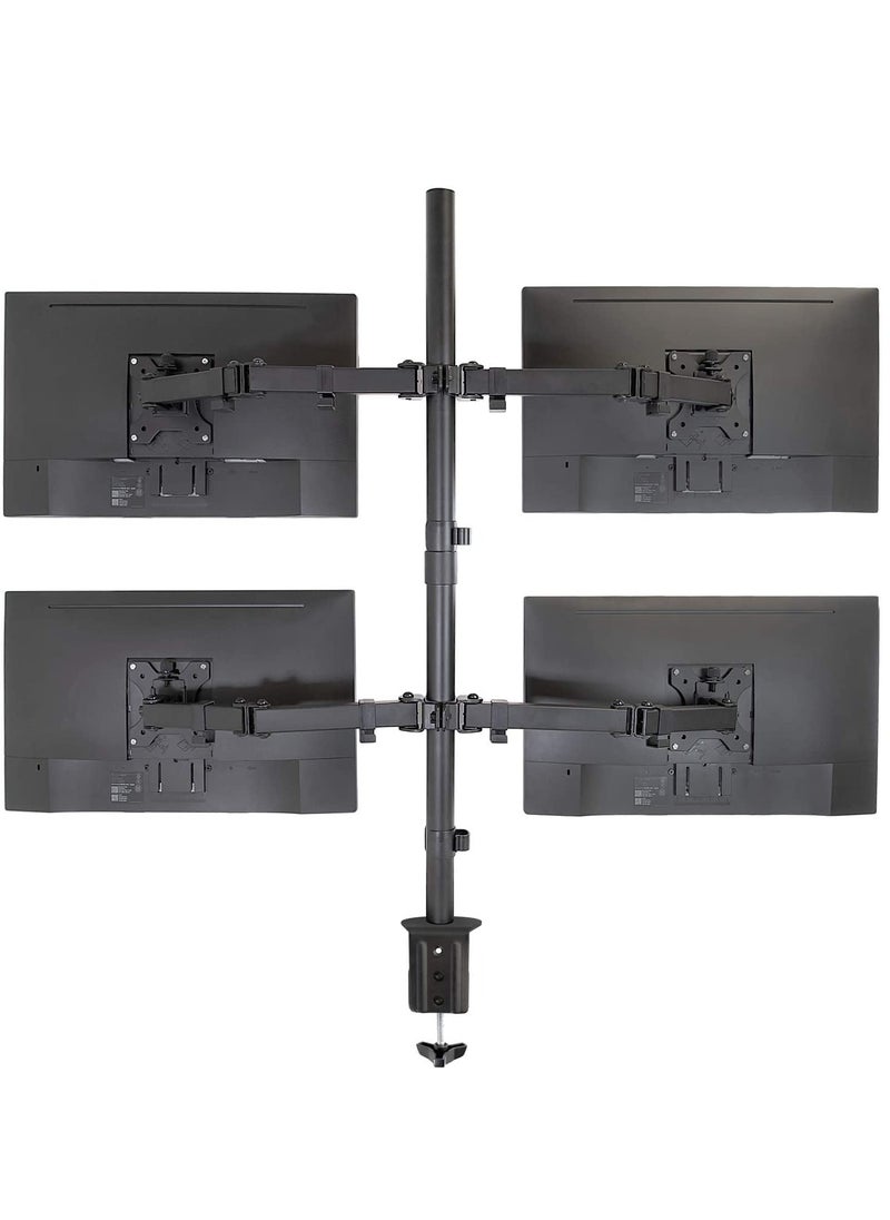 ELTRAZONE 4 Monitor Mount Stand – Quad Desk Mount for 4 Screens (Up to 32”), Height Adjustable Arms, Heavy Duty C-Clamp & Grommet Bases, Black  - Image 5
