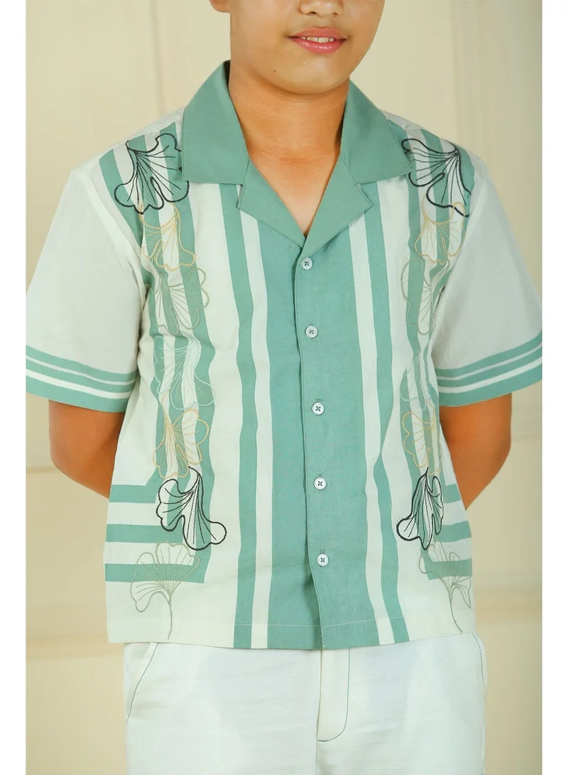 Luxe & Hardy White Teal Strip Shirt