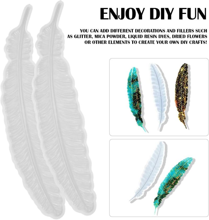 Feather Silicone Mold 16.1 X 3.6 Cm White Ultra-Smooth Easy Release Reusable Silicone Resin Casting Mold - Versatile Design for Resin Art Cake Decorating UV Epoxy Resin Mold for DIY Jewelry Making Gif - Image 4