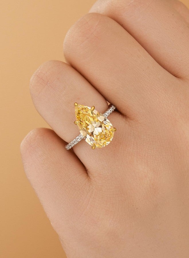 RODIFFY 5.0CT Elongated Pear Shaped Yellow Stone Engagement Ring for Women, 925 Sterling Silver Hidden Halo Simulated Diamond Promise Wedding Ring (Yellow Stone, 5.5) - Image 3