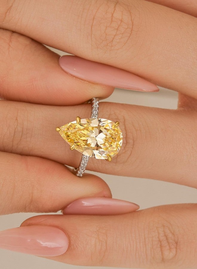 RODIFFY 5.0CT Elongated Pear Shaped Yellow Stone Engagement Ring for Women, 925 Sterling Silver Hidden Halo Simulated Diamond Promise Wedding Ring (Yellow Stone, 5.5) - Image 5