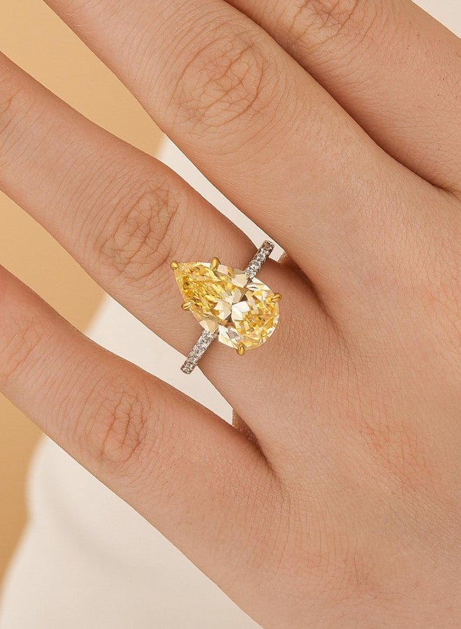 RODIFFY 5.0CT Elongated Pear Shaped Yellow Stone Engagement Ring for Women, 925 Sterling Silver Hidden Halo Simulated Diamond Promise Wedding Ring (Yellow Stone, 5.5) - Image 4