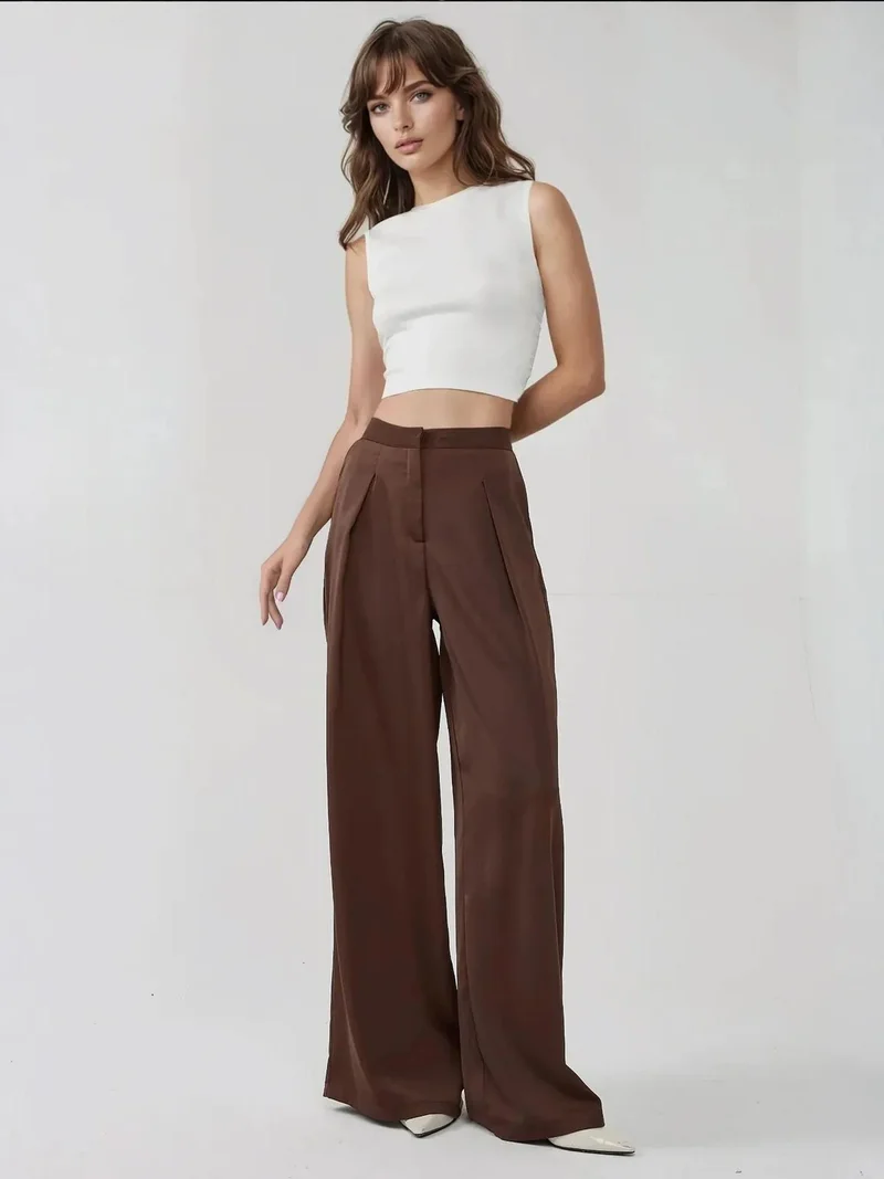 HICCUP High Waist Wide Leg Satin Palazzo Pants