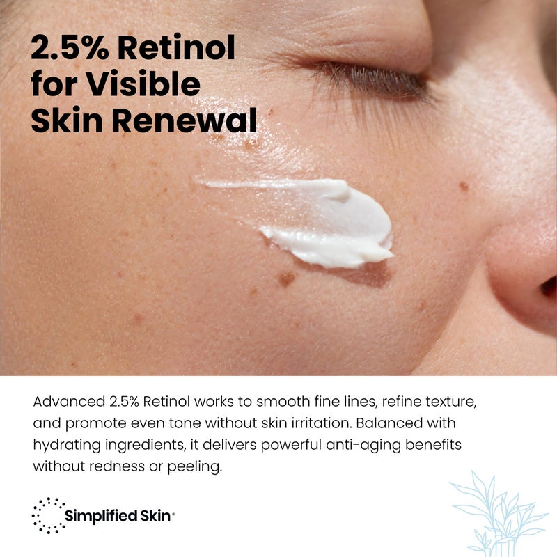 simplified skin Retinol Cream for Face (2-Pack) â€“ 2.5% Retinol Moisturizer for Fine Lines, Firming & Collagen Boost â€“ Anti-Aging Night Wrinkle Cream with Hyaluronic Acid â€“ 1.7 Oz - Image 3