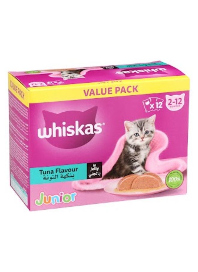 Whiskas Kitten Junior Tuna Flavour in Jelly Wet Cat Food 12 x 80g 