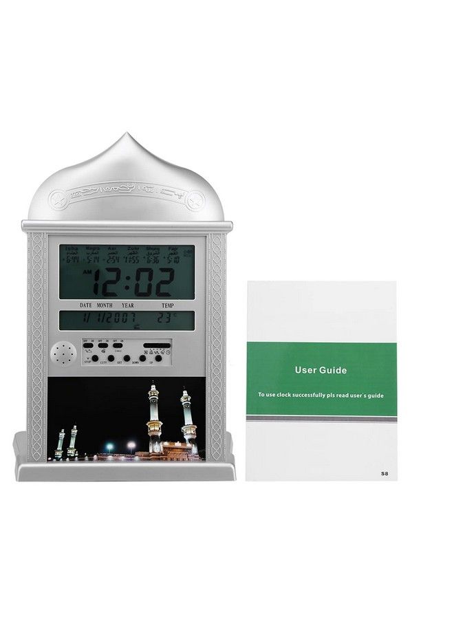 Walfront Islamic Azan Alarm Clock Automatic Muslim Azan Wall Clock Prayer Clock Digital Muslim Prayer Alarm Athan Islam Wall Reminder For Prayer Ha4004 Clock Silver - Image 1