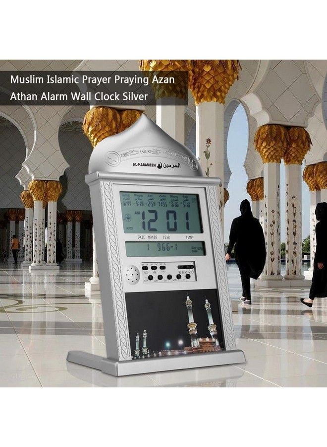 Walfront Islamic Azan Alarm Clock Automatic Muslim Azan Wall Clock Prayer Clock Digital Muslim Prayer Alarm Athan Islam Wall Reminder For Prayer Ha4004 Clock Silver - Image 4