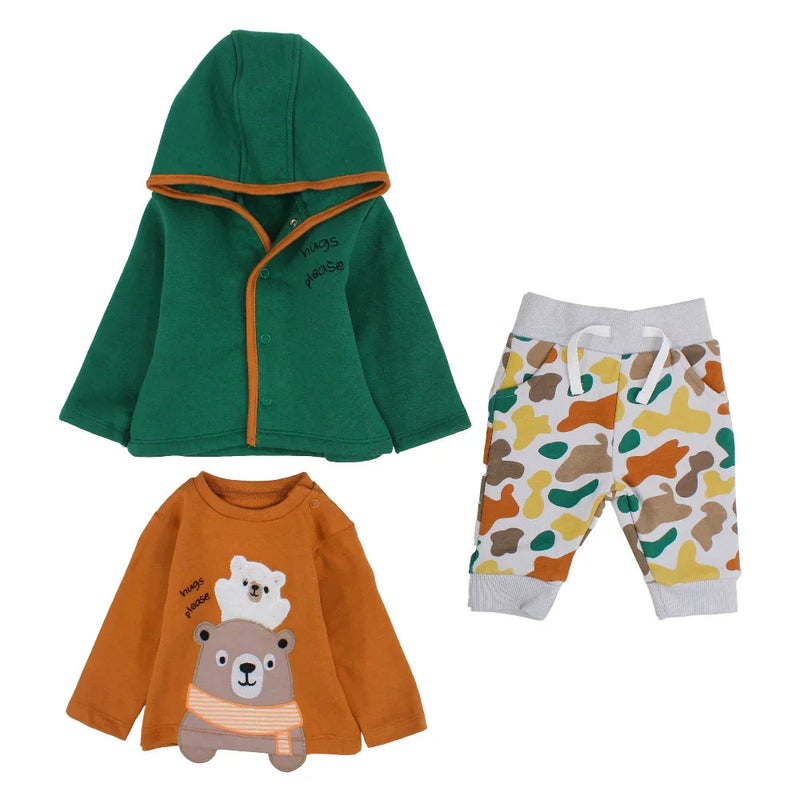 Elsayaad Baby Boys 3-Piece Outfit Set – Green/Orange with bear Print - Image 1