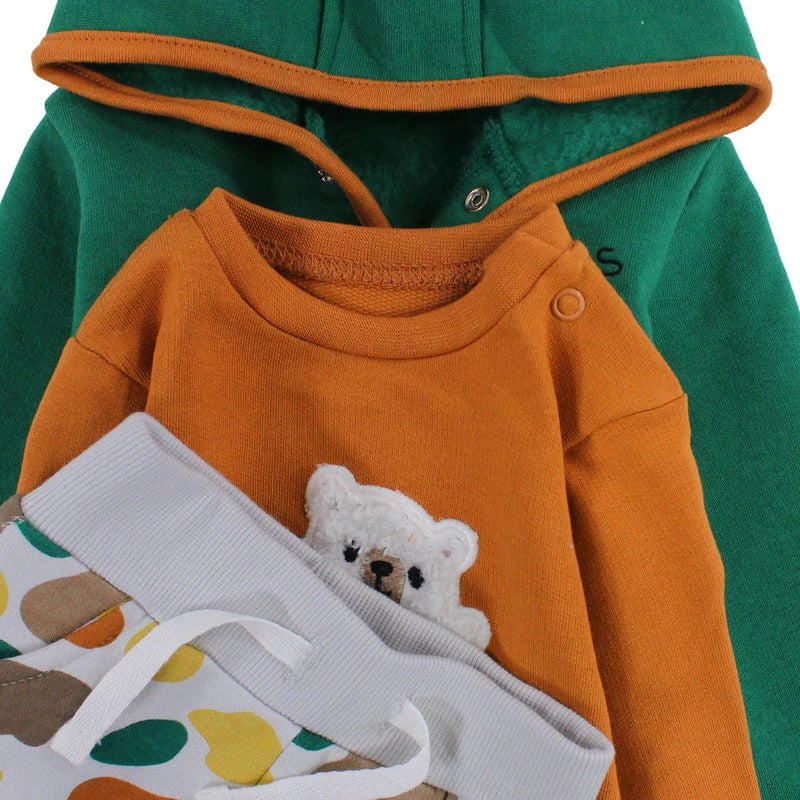 Elsayaad Baby Boys 3-Piece Outfit Set – Green/Orange with bear Print - Image 2