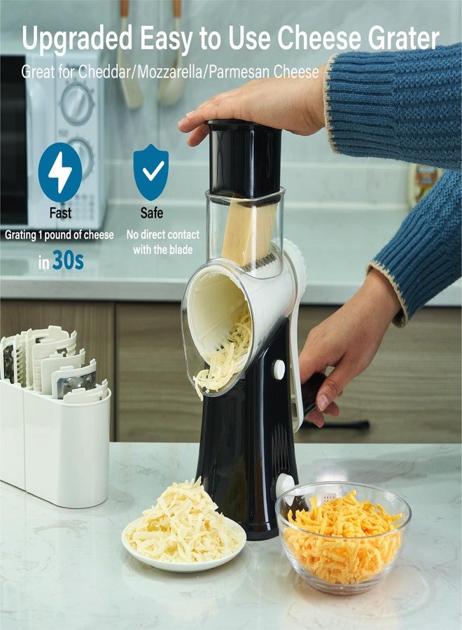 ALEXPHY Rotary Cheese Grater Hand Crank, 5 blades Cheese shredder, Stronger Suction, Easy to Clean for Fruit, Vegetables, Nuts, Black - Image 2