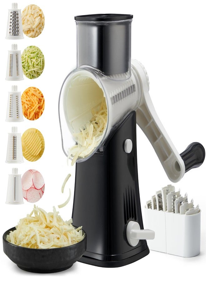 ALEXPHY Rotary Cheese Grater Hand Crank, 5 blades Cheese shredder, Stronger Suction, Easy to Clean for Fruit, Vegetables, Nuts, Black - Image 1