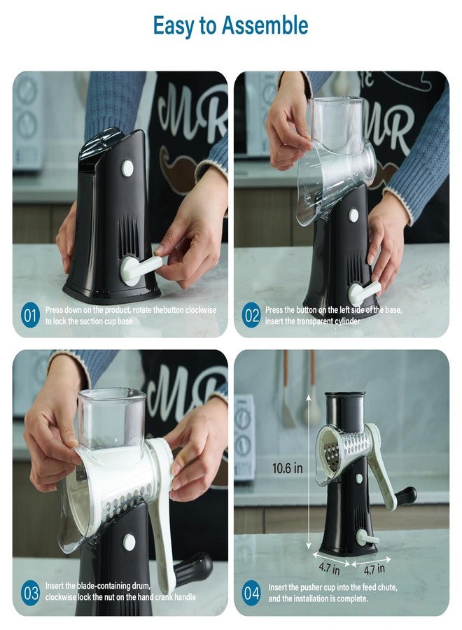 ALEXPHY Rotary Cheese Grater Hand Crank, 5 blades Cheese shredder, Stronger Suction, Easy to Clean for Fruit, Vegetables, Nuts, Black - Image 5