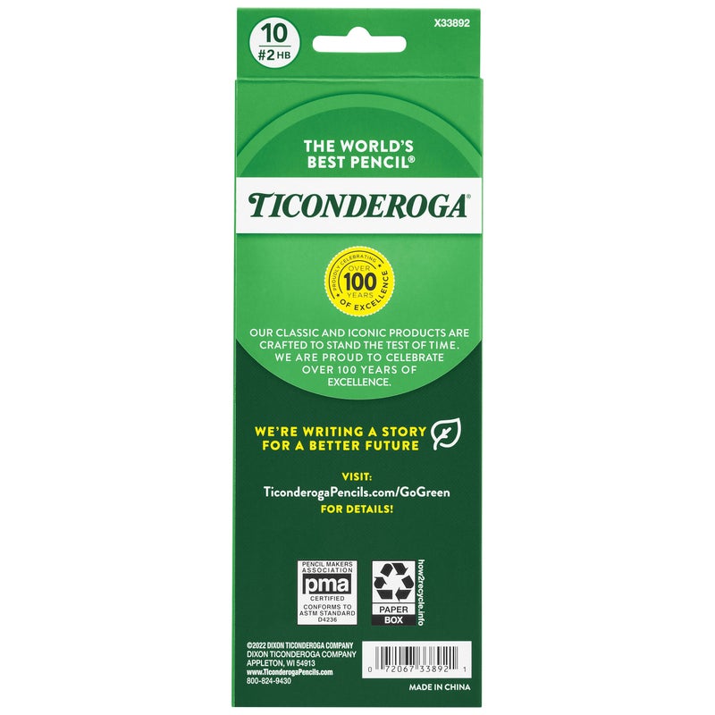 Ticonderoga Wood-Cased Pencils, Pre-Sharpened, 2 HB Soft, Yellow, 10 Count - Image 2