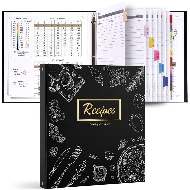Dahey Recipe Binder with 50 Plastic Sleeves Waterproof Recipe Book to Write in Your Own Recipes Family Recipe Organizer Set with 30 Sheets and Dividers Stickers Blank Cookbook Binder, Kitchen - Image 1