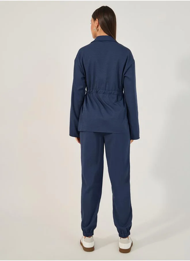 ستايلي Solid Button Down Shirt and Jogger Set with belt detail