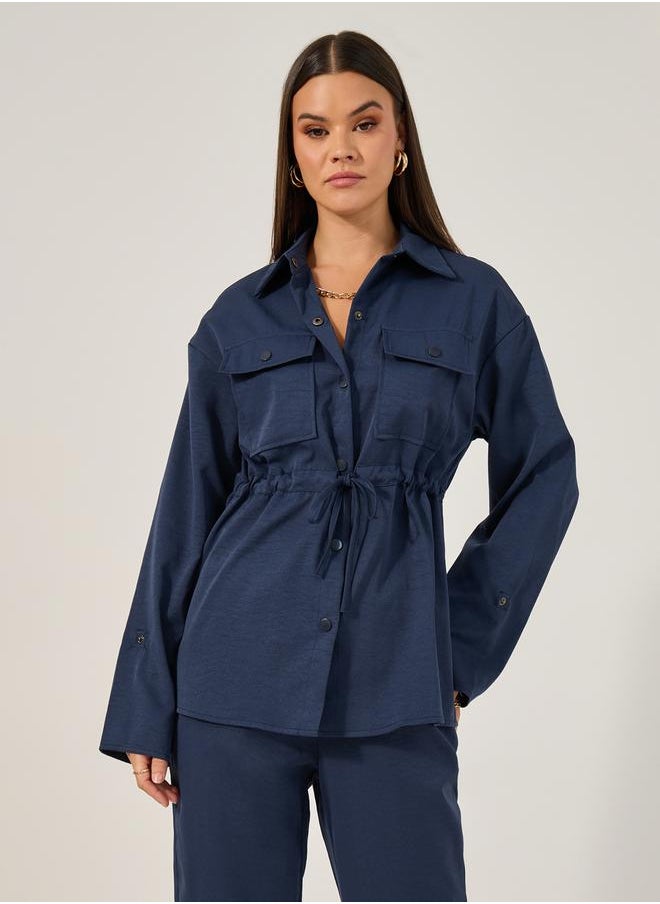 Styli - Solid Button Down Shirt and Jogger Set with belt detail - Image 1
