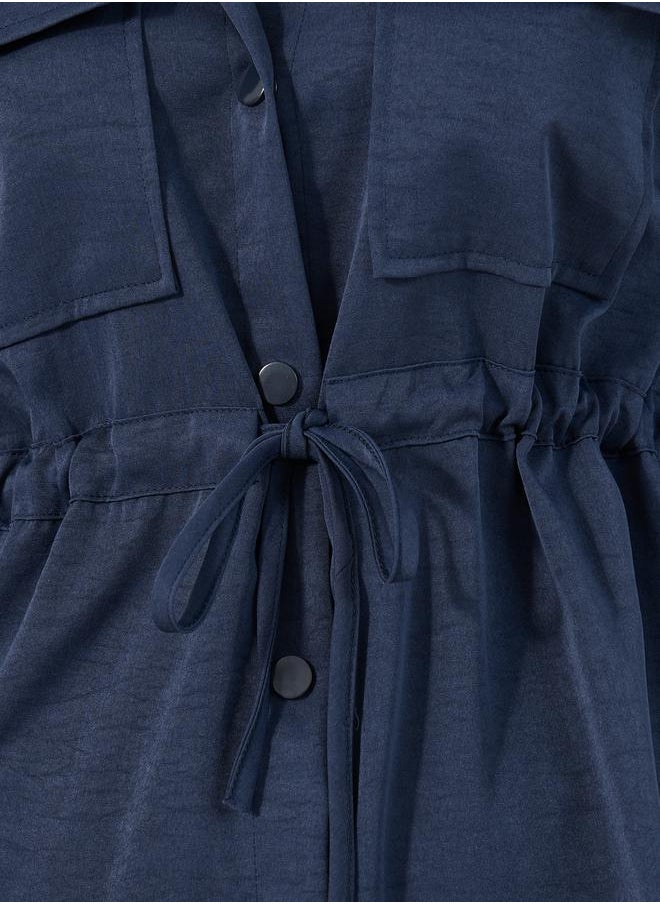 Styli - Solid Button Down Shirt and Jogger Set with belt detail - Image 1