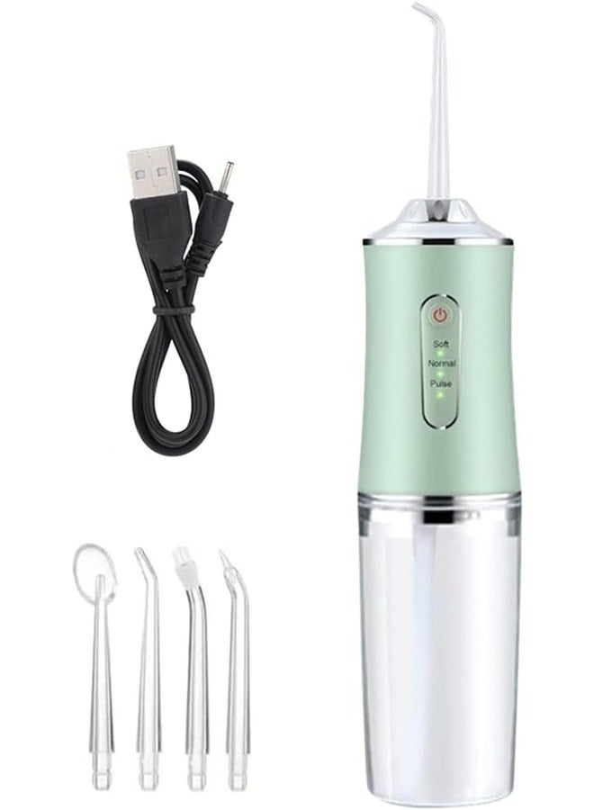 جهاز تنظيف الأسنان بالماء المحمول، جهاز ري فموي احترافي 230 مل مع 3 أوضاع و4 فوهات بديلة مع دوران 360 درجة، مقاوم للماء IPX7، قابل لإعادة الشحن عبر USB للسفر والمنزل، أخضر - Image 1