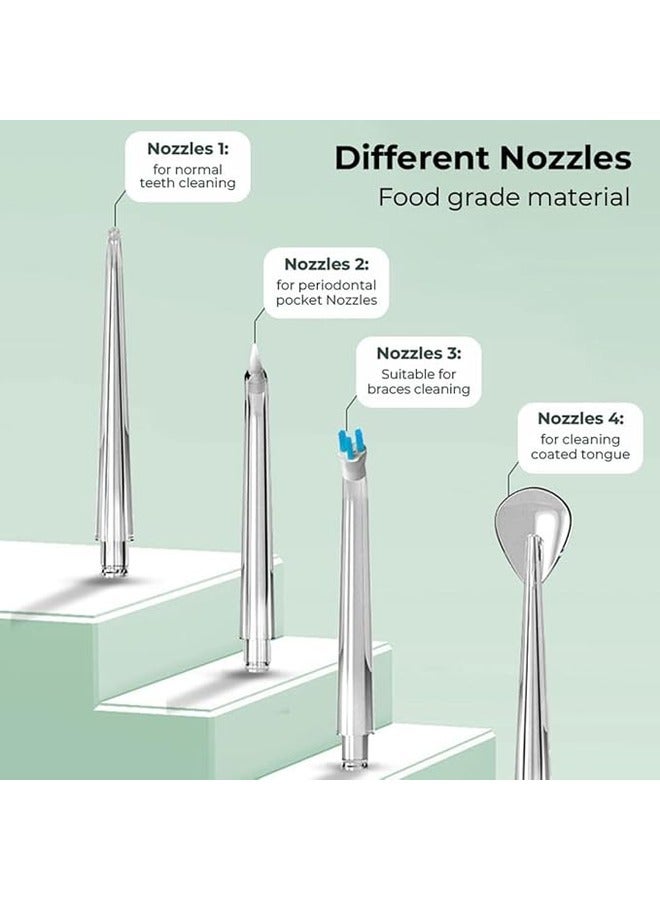 جهاز تنظيف الأسنان بالماء المحمول، جهاز ري فموي احترافي 230 مل مع 3 أوضاع و4 فوهات بديلة مع دوران 360 درجة، مقاوم للماء IPX7، قابل لإعادة الشحن عبر USB للسفر والمنزل، أخضر - Image 3