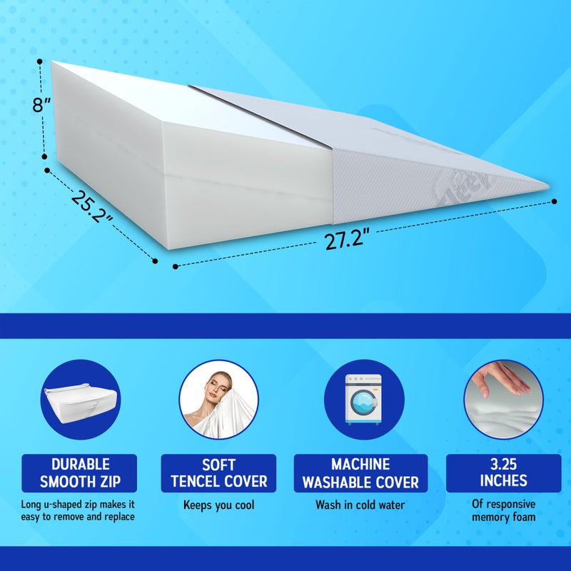 Sleepnitez Fsa Eligible 8" Bed Wedge Pillow â€“ Memory Foam Wedge for Sleeping, Acid Reflux Pillow for Snoring, GERD, Pregnancy â€“ Luxurious 3.25" Memory Foam Top Layer - Image 5
