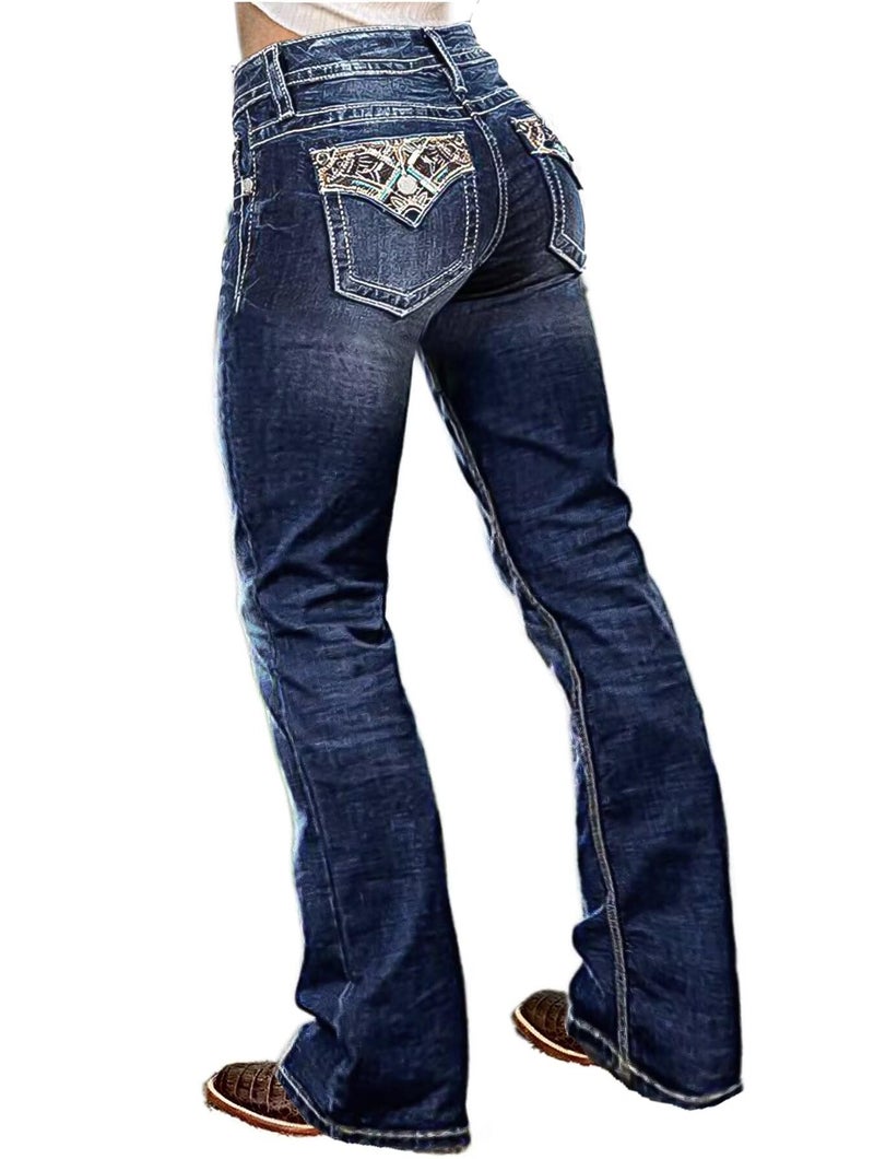 Flamingals Butt Lifting Bootcut Jeans Stretchy Casual Fall Winter Trendy Flare Leg Jeans for Women Dark Indigo Blue 2XL - Image 1