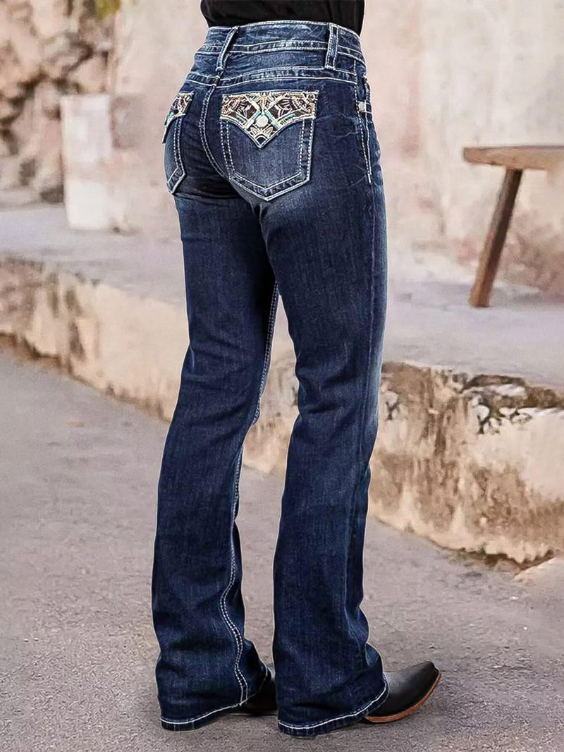 Flamingals Butt Lifting Bootcut Jeans Stretchy Casual Fall Winter Trendy Flare Leg Jeans for Women Dark Indigo Blue 2XL - Image 2