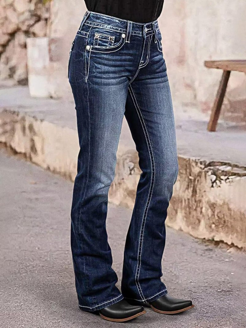 Flamingals Butt Lifting Bootcut Jeans Stretchy Casual Fall Winter Trendy Flare Leg Jeans for Women Dark Indigo Blue 2XL - Image 3