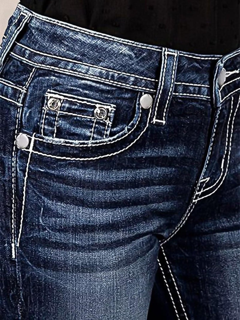 Flamingals Butt Lifting Bootcut Jeans Stretchy Casual Fall Winter Trendy Flare Leg Jeans for Women Dark Indigo Blue 2XL - Image 4