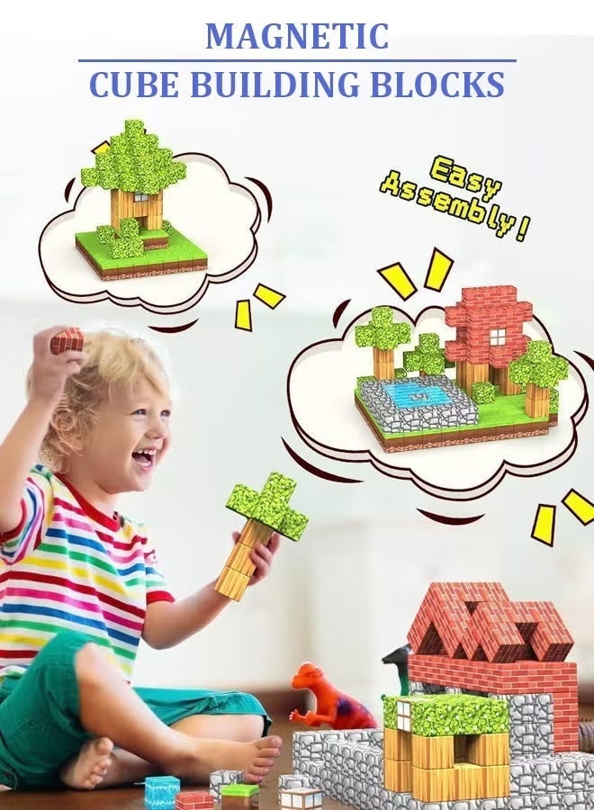 Paka Rabbit 60 Magnetic Blocks - Build a Mine Magnet World Set for Boys and Girls 3-5 6-8 Years Old, STEM Sensory Toys, Gifts for Girls Boys 3+, 2cm Magnet Cubes Classroom Essential Building Toys - Image 3