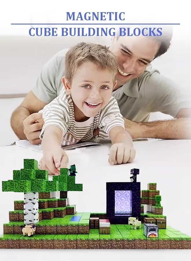 Paka Rabbit 60 Magnetic Blocks - Build a Mine Magnet World Set for Boys and Girls 3-5 6-8 Years Old, STEM Sensory Toys, Gifts for Girls Boys 3+, 2cm Magnet Cubes Classroom Essential Building Toys - Image 2