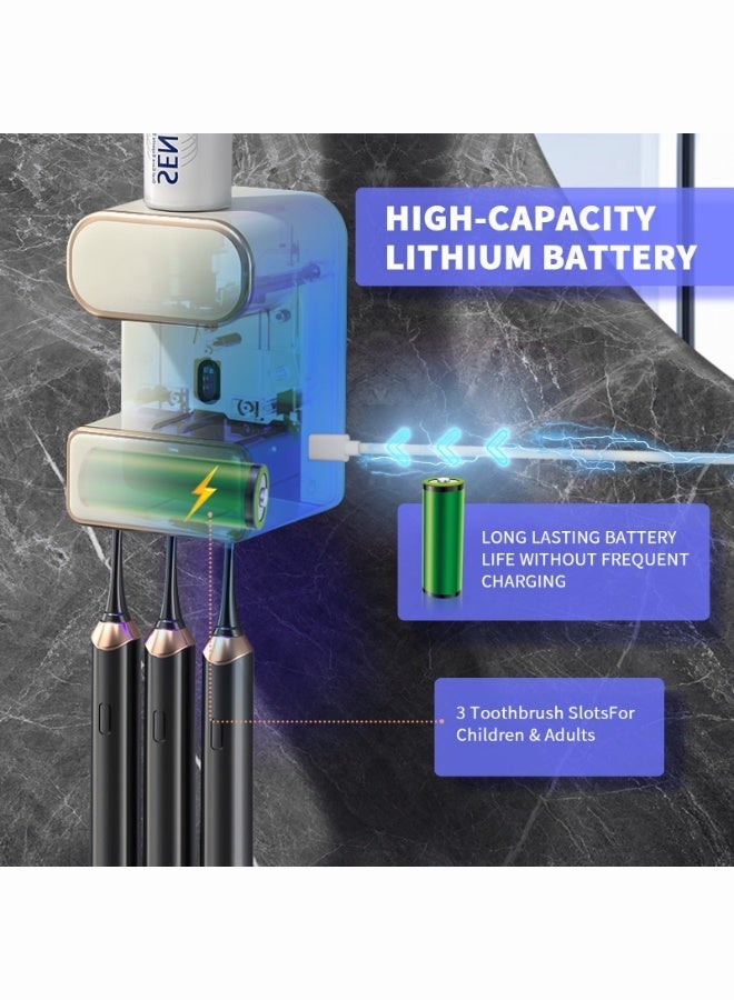هيلاكيكس موزع معجون أسنان أوتوماتيكي من فيلالونا، موزع معجون أسنان كهربائي يثبت على الحائط مع 3 فتحات لمعجون الأسنان، حامل معقم وفرشاة الأسنان، موزع معجون أسنان للحمام للأطفال والكبار - Image 4