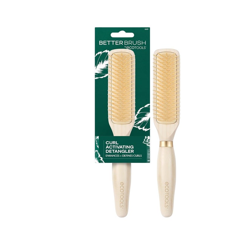 EcoTools Curl Activating Detangler Hairbrush, Gently Detangle Wet Hair, Style, Define, & Enhance Curly & Wavy Hair, Less Hair Breakage & Fall Out, Renewable Bamboo, Vegan & Cruelty-Free, 1 Count