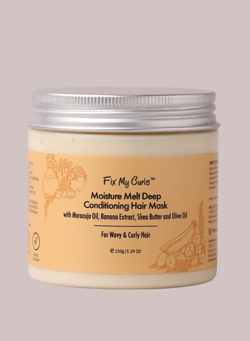 Fix My Curls Moisture Melt Hair Mask | 150ml | For Low Porosity, Curly, Wavy, Dry & Coloured Hair | Avocado Oil, Amla & Cocoa Butter | Intensive Repair with Pro-Keratin Bond Complex  - Image 1