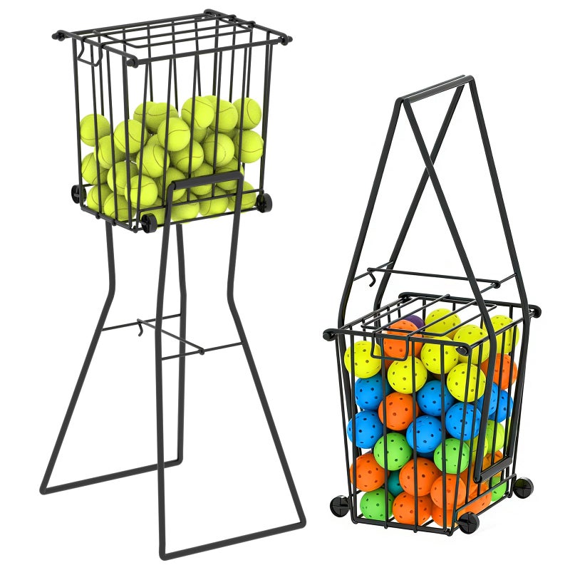 wasoyun Tennis Pickleball Hopper with Wheels Ball Pick Up Basket Pickleball Ball Retriever Ball Holder Storage Holds 75 Tennis Balls 50 Pickleballs - Image 2