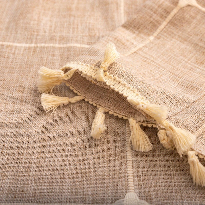 Deeprove Boho Starter Valance 18 بوصة الطول بوهيمي الشبكة البوهيمية القماش اللائقي البخاخة المطلية بزخرفة خمر شرابات الأنيقة ديكور الستائر العتيقة قضيب الجيب 1 لوحة W52 X L18 الكتان الطبيعي - Image 4