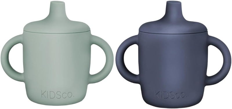 KIDSco. Silicone Sippy Cups - 2-Pack Green and Navy - Image 1