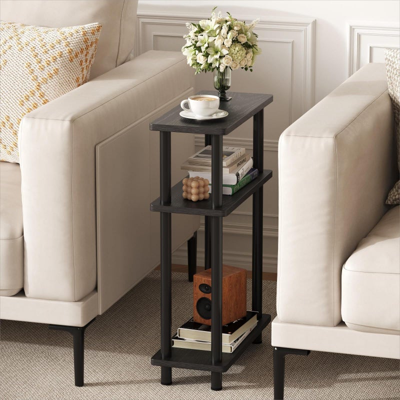 Apicizon Small Narrow Side Table 3Tier Skinny End Table with Storage Shelf Slim Nightstand Bedside Table for Small Spaces Living Room Bderoom Black