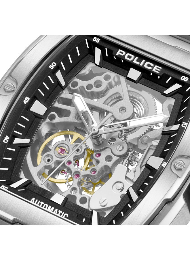 POLICE Men Skeletor Automatic Men's 42mm Watch with Matte Black Dial, Silver Indexes & 316L Stainless Steel Bracelet - Image 4