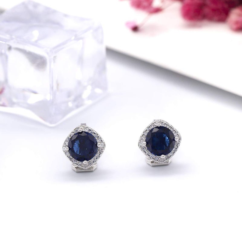 YOQUCOL أقراط يوكيكول 7 مم كريستال زركونيا مكعب أزرق داكن على شكل مربع غير مثقوبة للنساء - Image 2