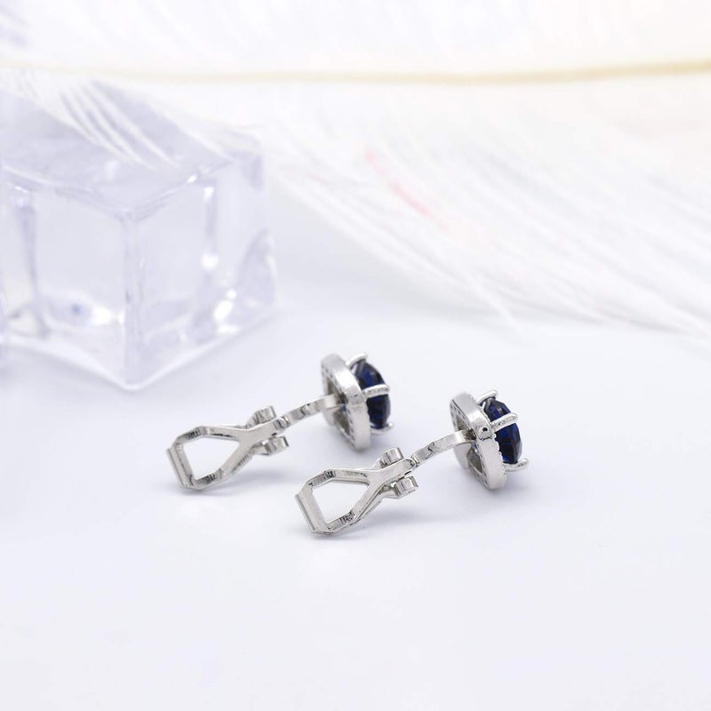 YOQUCOL أقراط يوكيكول 7 مم كريستال زركونيا مكعب أزرق داكن على شكل مربع غير مثقوبة للنساء - Image 5